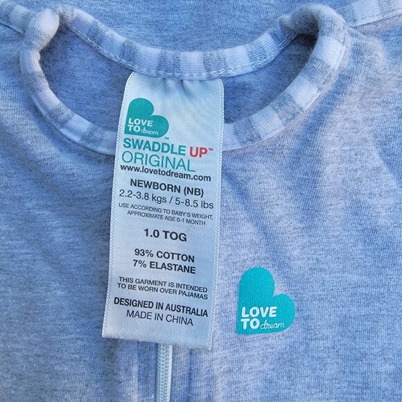 Love to Dream Grey Cotton Swaddle Up Sleep Sack 1 TOG Size NB - Picture 3 of 3